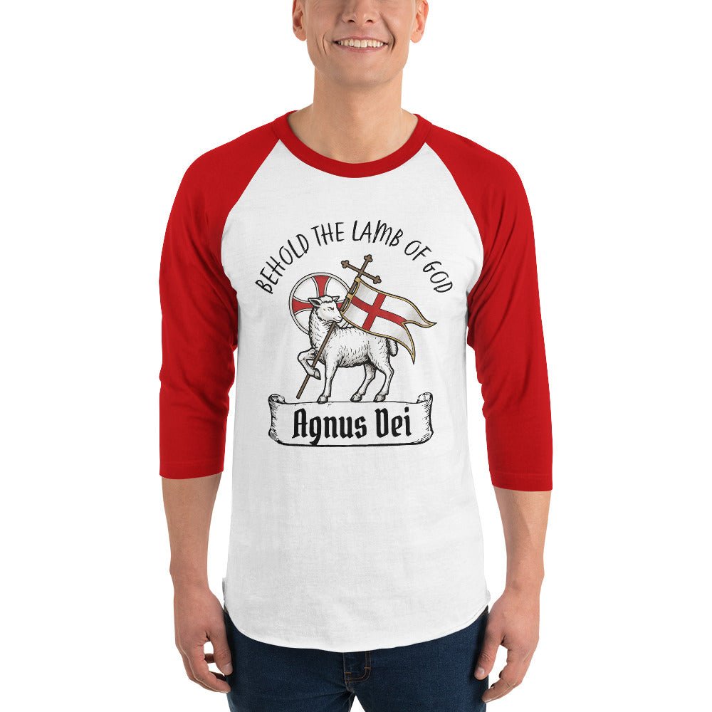 "Behold the Lamb of God" Unisex 3/4 Sleeve Raglan Shirt - Phoenix Anthem, LLC