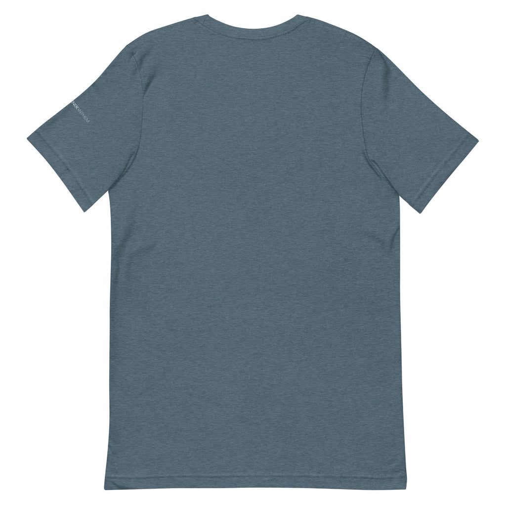 Minimalist back flat-lay view of the heather slate unisex crewneck t-shirt emphasizing the premium, soft retail combed cotton fabric structure.