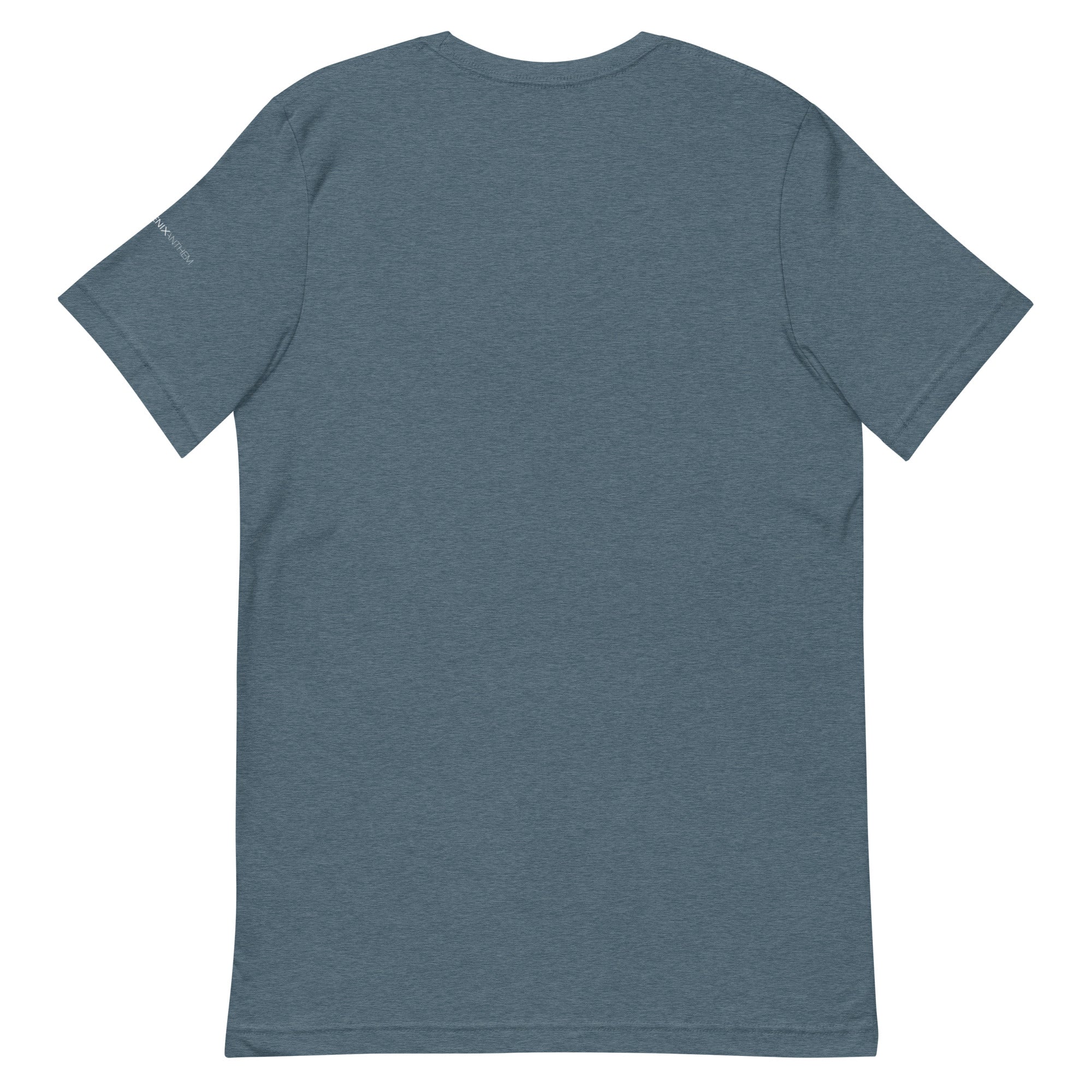 Minimalist back flat-lay view of the heather slate unisex crewneck t-shirt emphasizing the premium, soft retail combed cotton fabric structure.