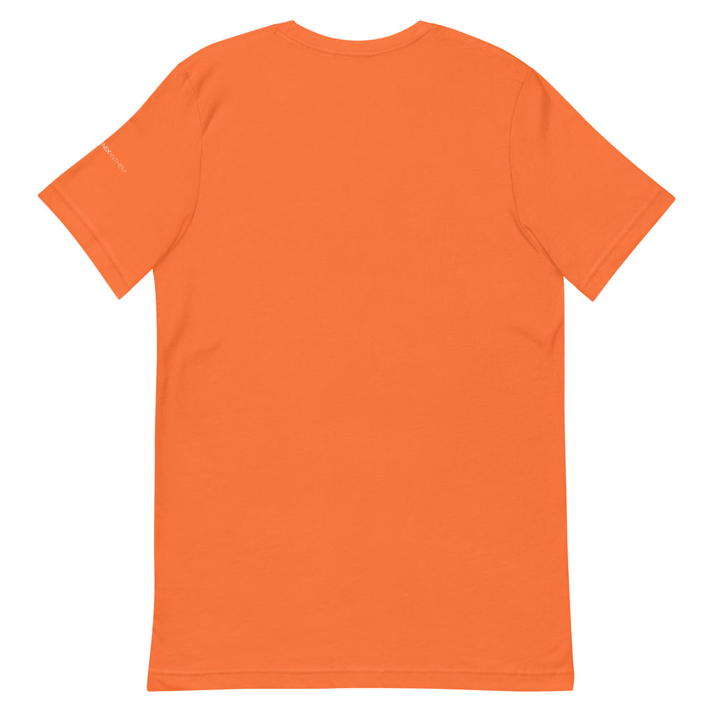 Minimalist back flat-lay view of the orange unisex crewneck t-shirt emphasizing the premium, soft retail combed cotton fabric structure.