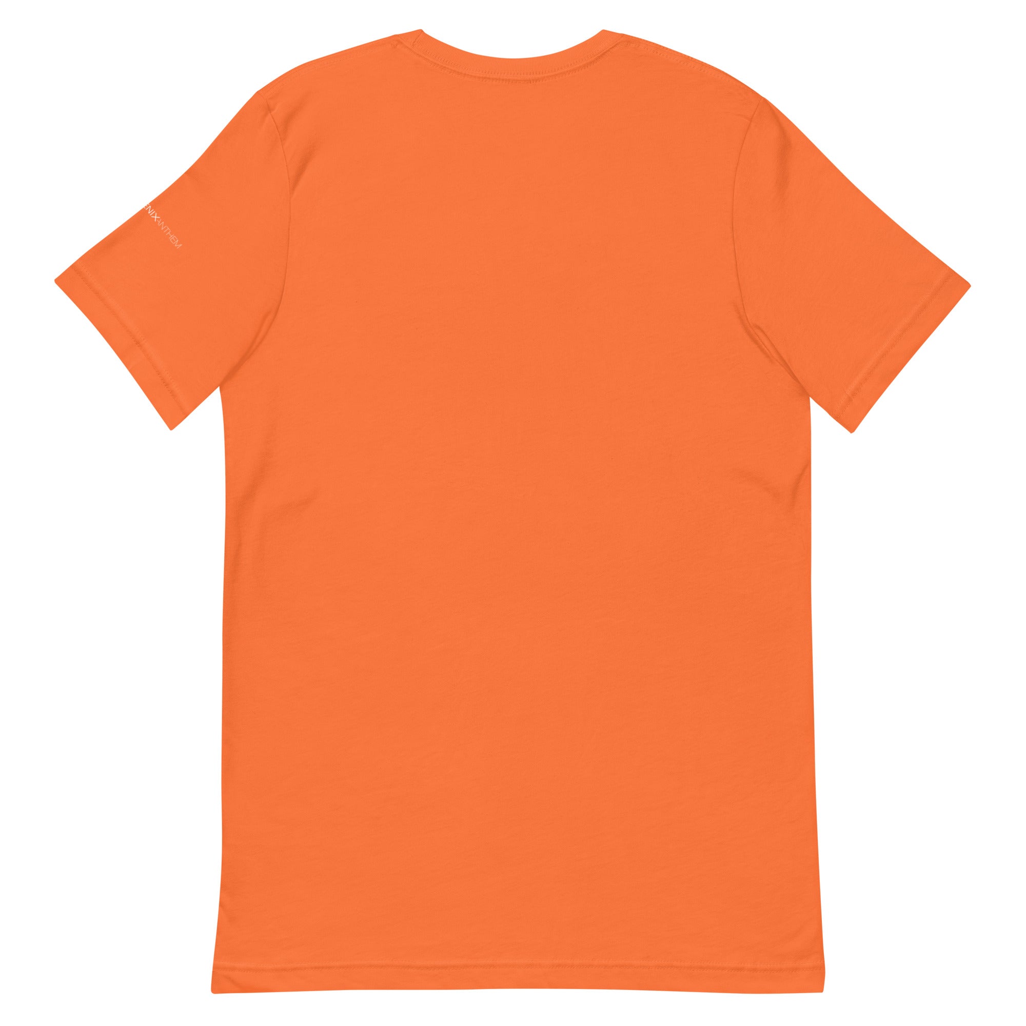 Minimalist back flat-lay view of the orange unisex crewneck t-shirt emphasizing the premium, soft retail combed cotton fabric structure.