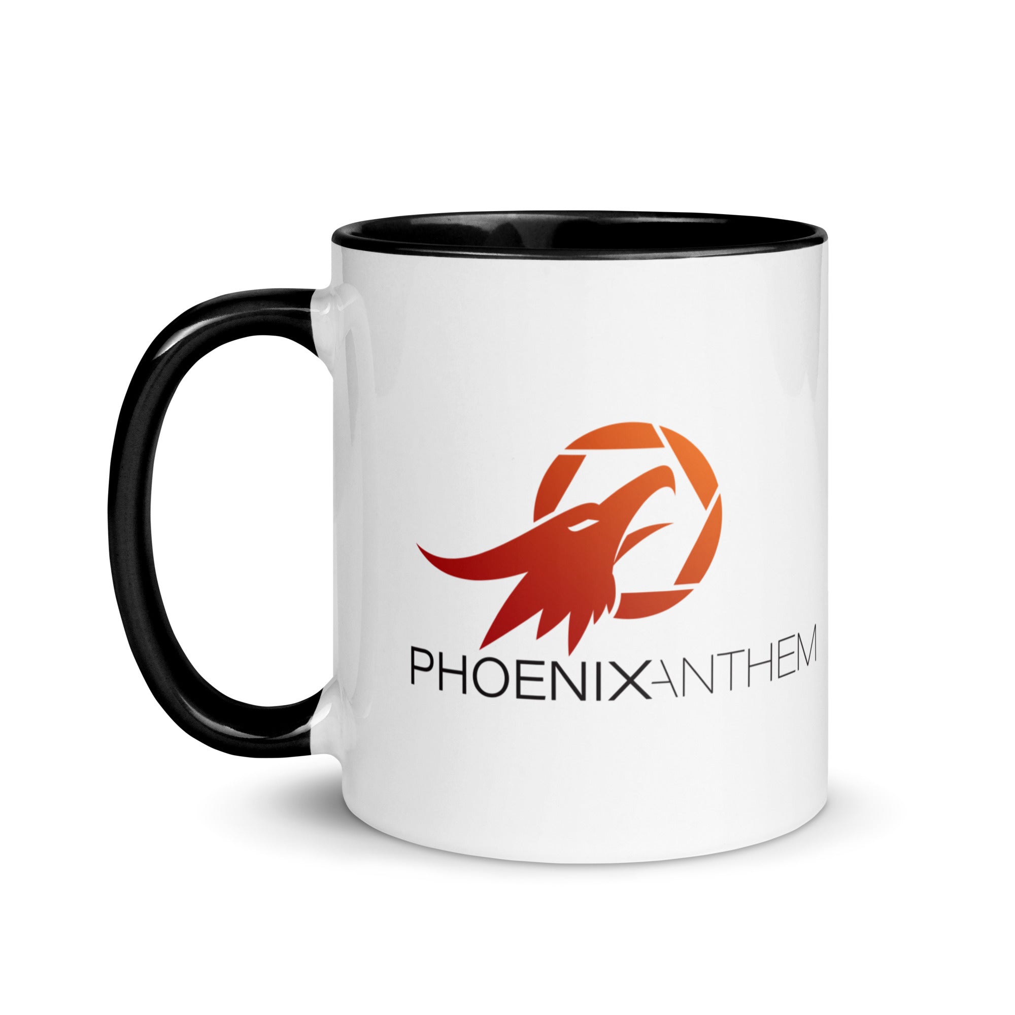 Sip in style with the black-interior Phoenix Anthem mug. Bold contrast, clean design, and faith-focused branding for your daily coffee or tea.