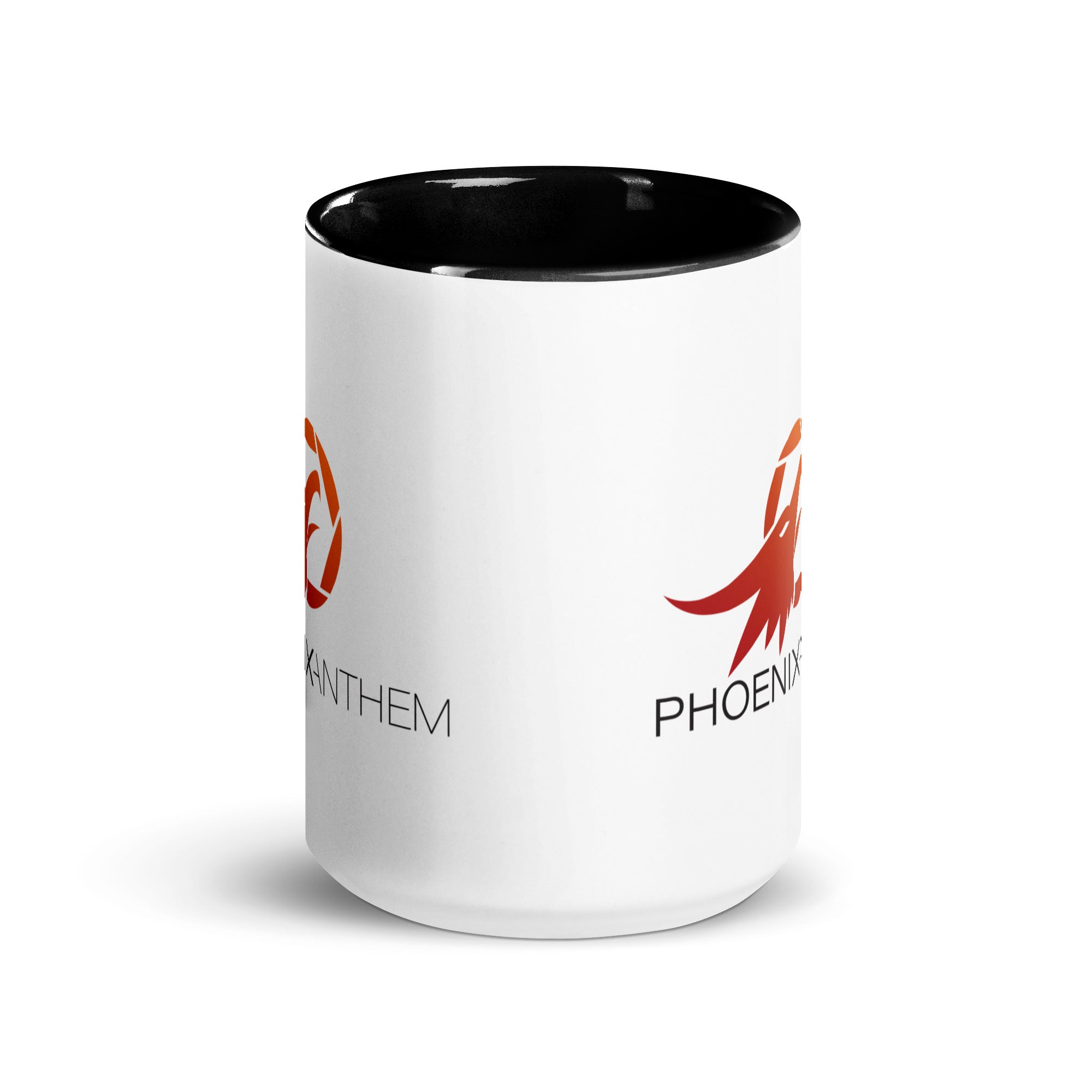Sip in style with the black-interior Phoenix Anthem mug. Bold contrast, clean design, and faith-focused branding for your daily coffee or tea.