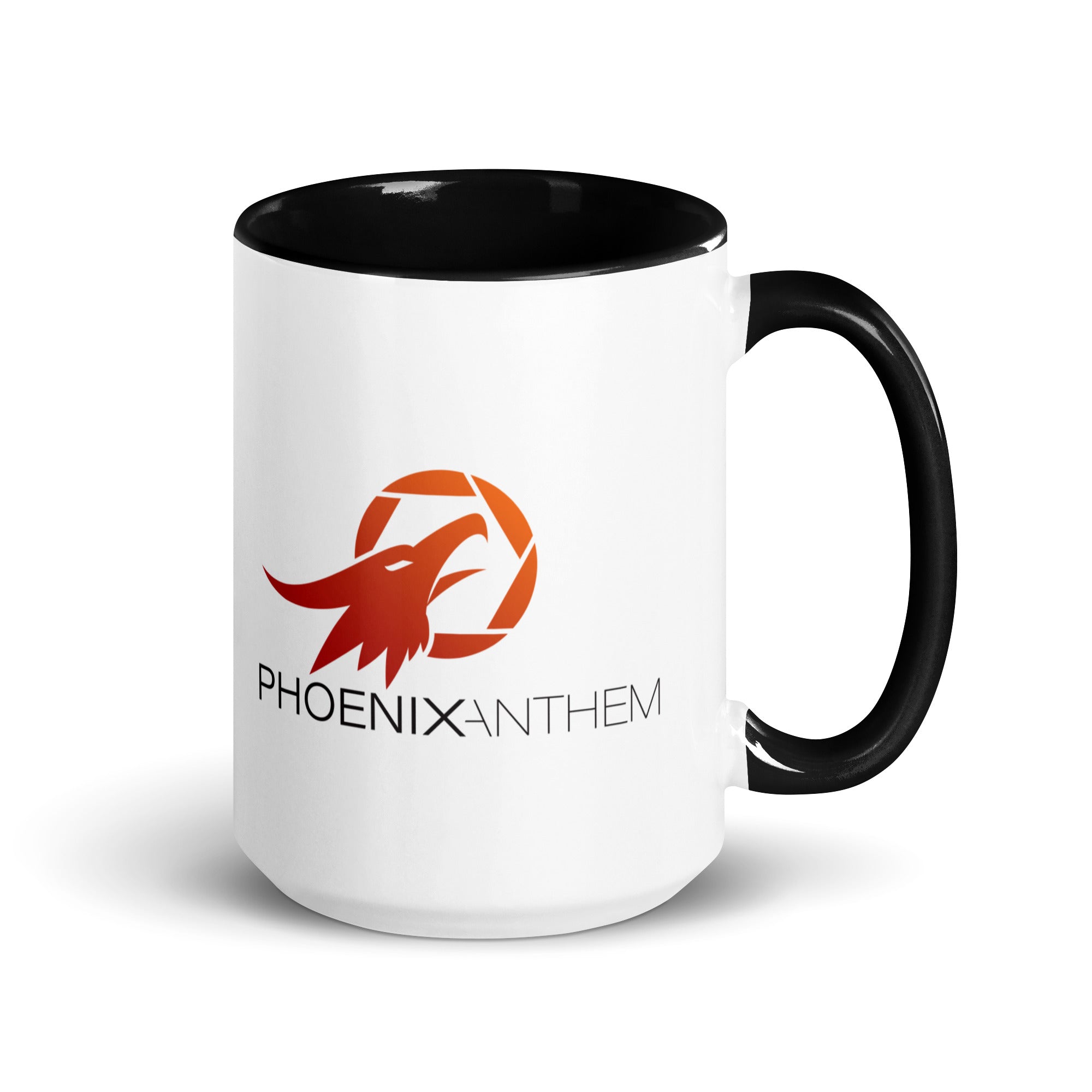 Sip in style with the black-interior Phoenix Anthem mug. Bold contrast, clean design, and faith-focused branding for your daily coffee or tea.